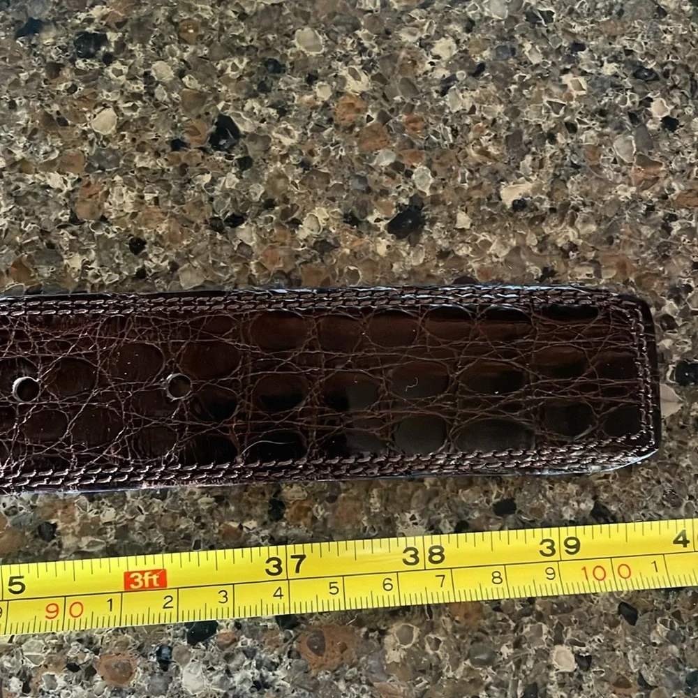 Pierre Cardin Paris France Brown Leather Crocodile Veritable Gold Belt Size 85